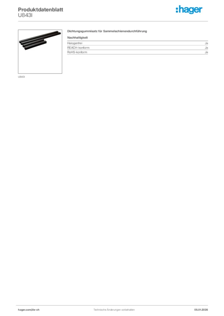 Bild Hager Produktdatenblatt U843I | Hager Schweiz
