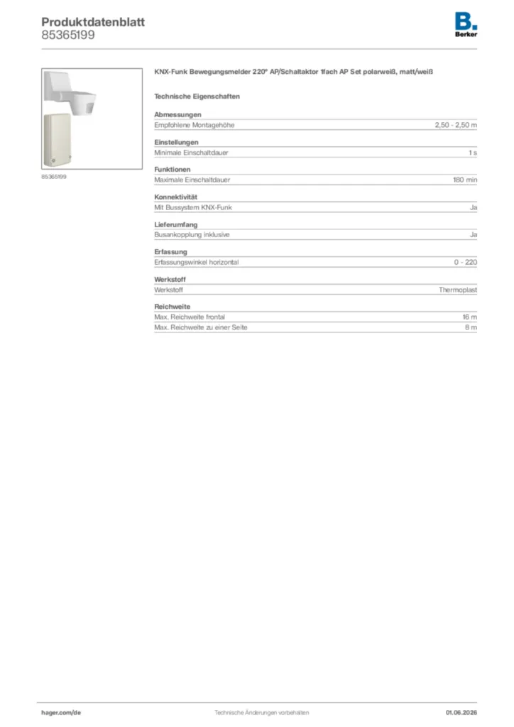 Bild Berker Produktdatenblatt 85365199 | Hager Deutschland