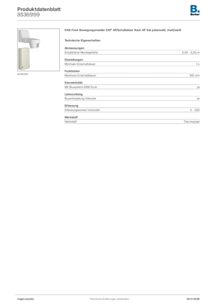 Bild Berker Produktdatenblatt 85365199 | Hager Deutschland