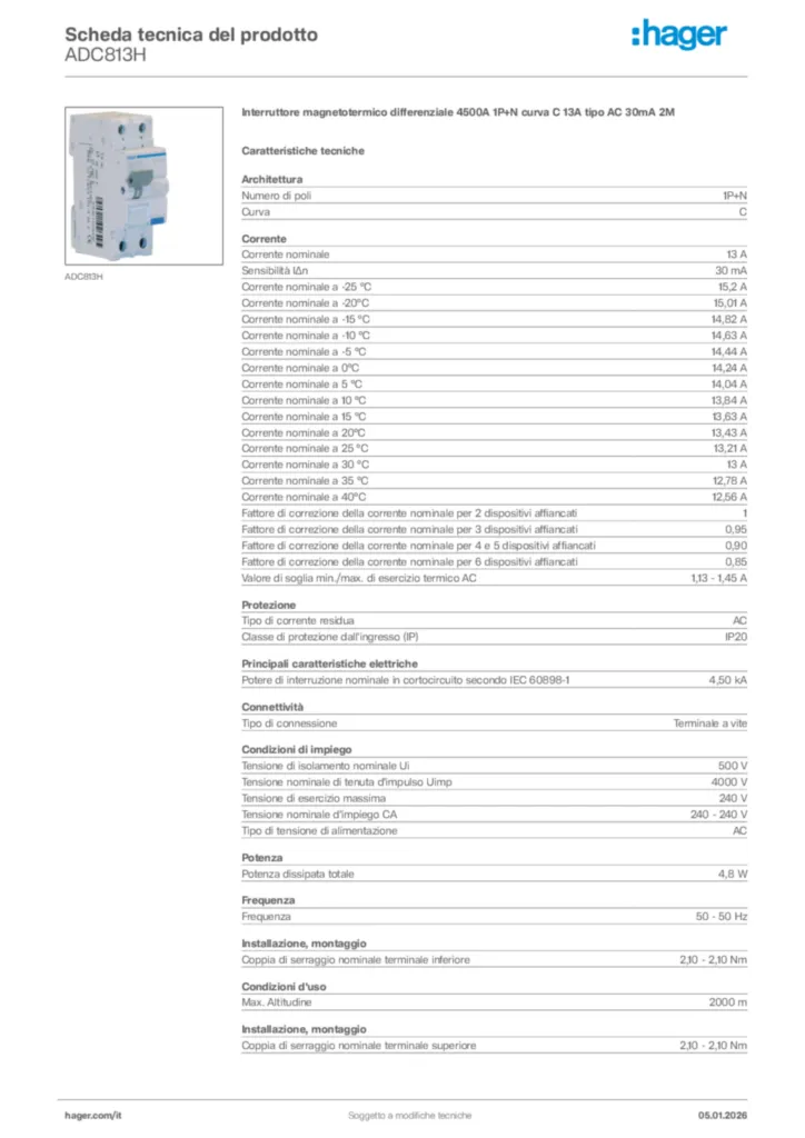Immagine Hager Scheda tecnica del prodotto ADC813H | Hager Italia