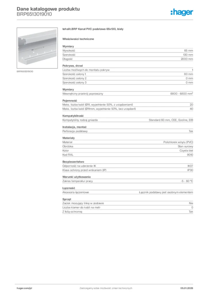 Zdjęcie Hager Karta katalogowa BRP6513019010 | Hager Polska