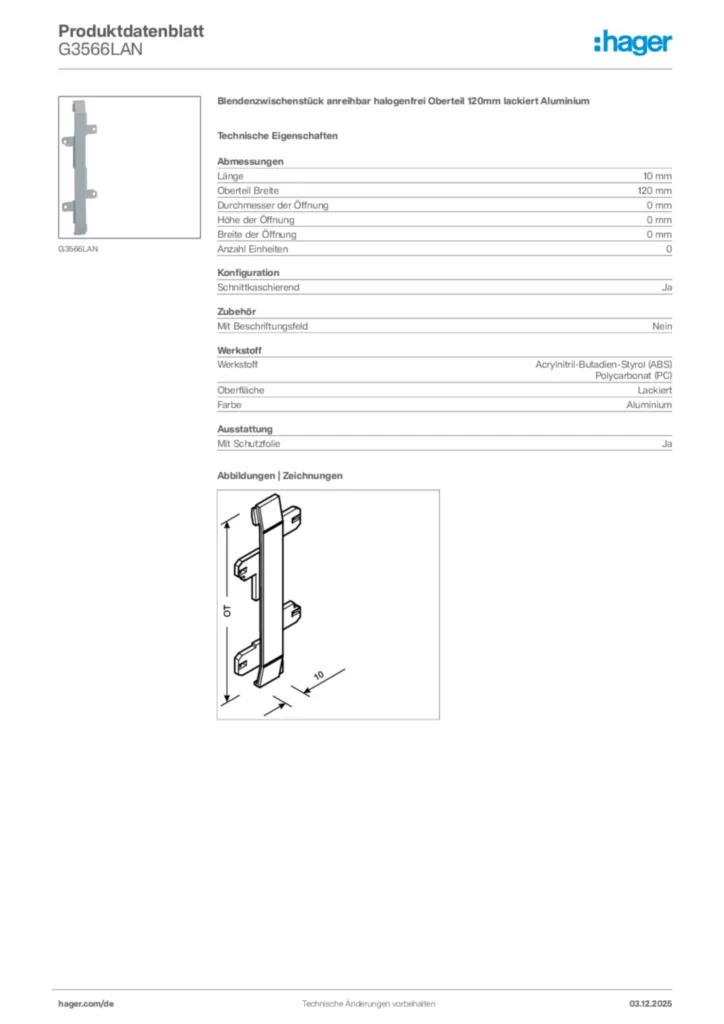 Bild Hager Produktdatenblatt G3566LAN | Hager Deutschland