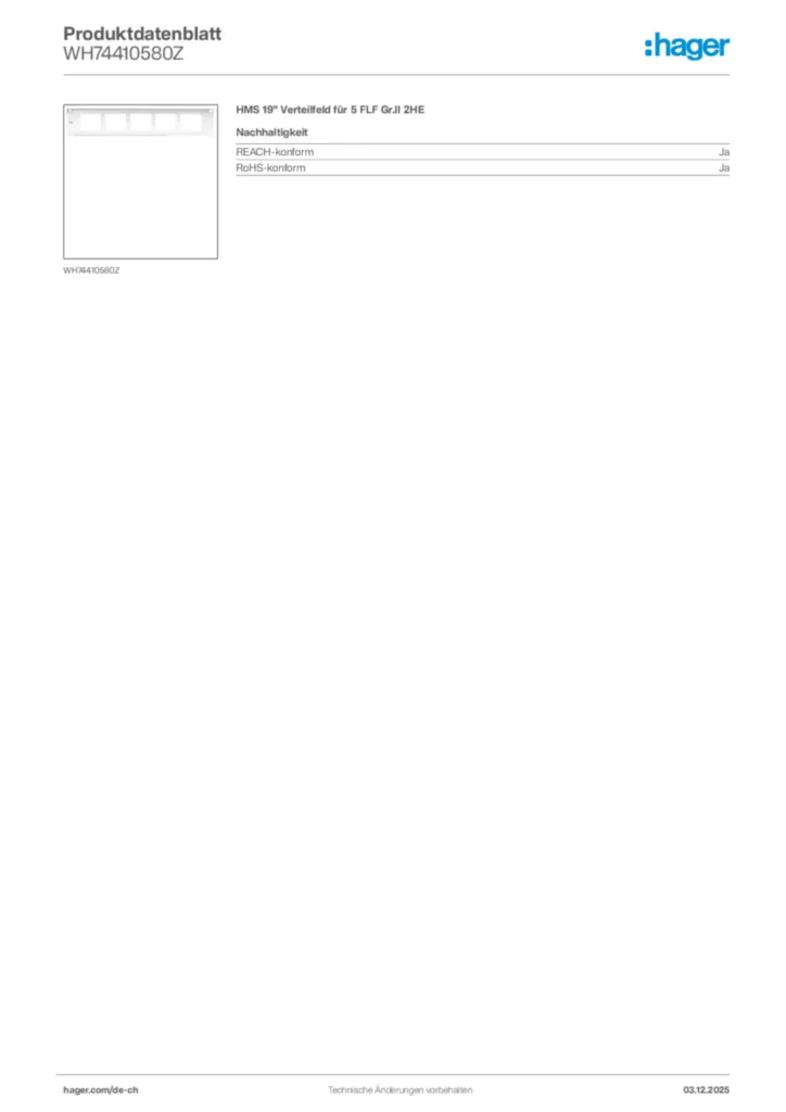 Bild Hager Produktdatenblatt WH74410580Z | Hager Schweiz