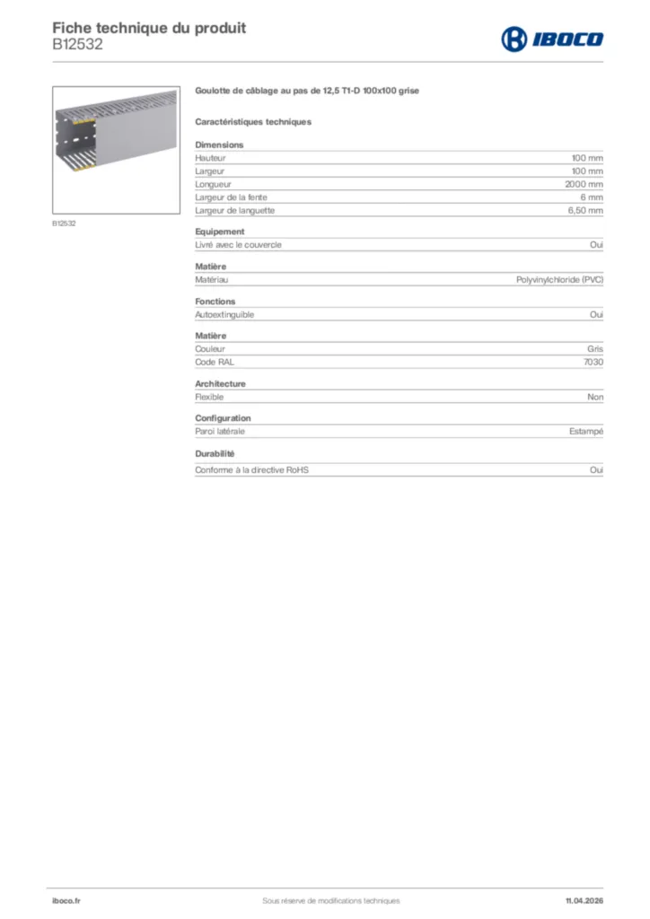 Image Iboco Fiche technique du produit B12532 | Hager France