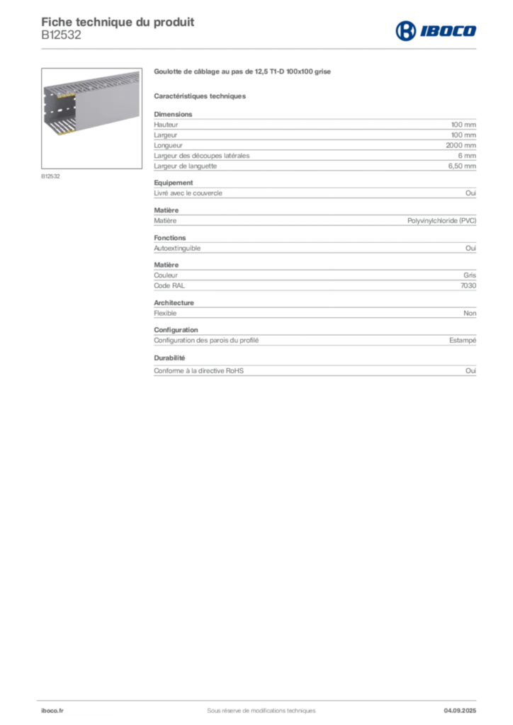 Image Iboco Fiche technique du produit B12532 | Hager France
