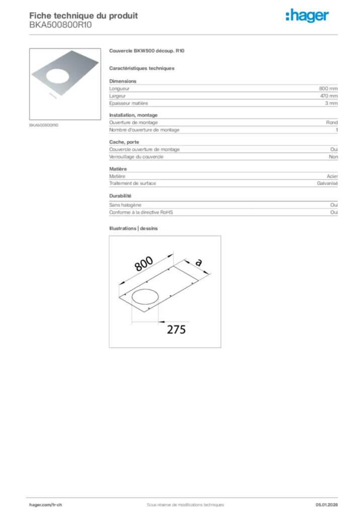 Image Hager Fiche technique du produit BKA500800R10 | Hager Suisse