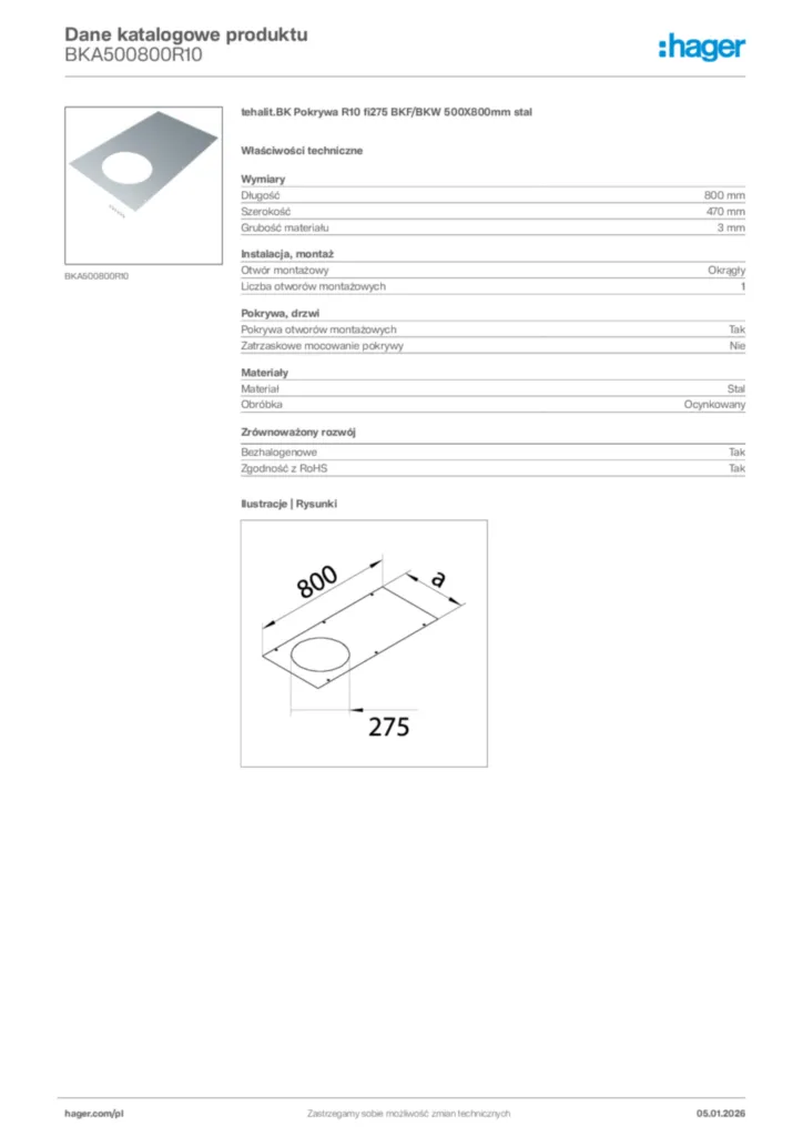 Zdjęcie Hager Karta katalogowa BKA500800R10 | Hager Polska