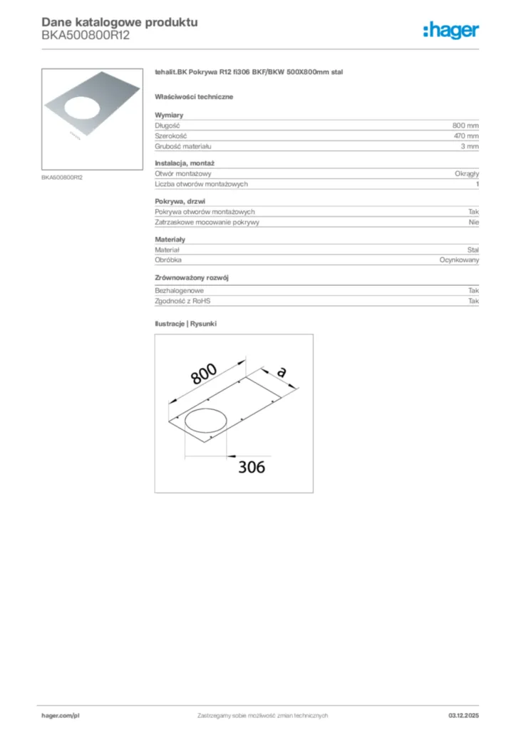 Zdjęcie Hager Karta katalogowa BKA500800R12 | Hager Polska