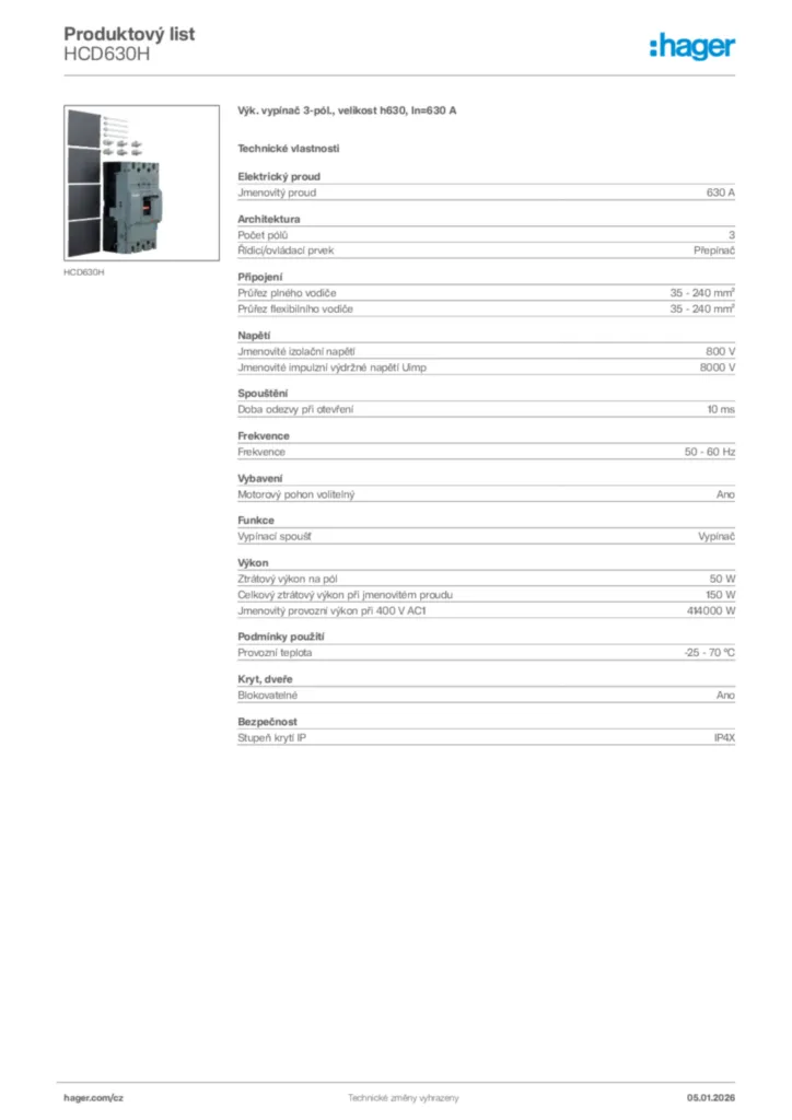 Obrázek Hager Product data sheet HCD630H | Hager