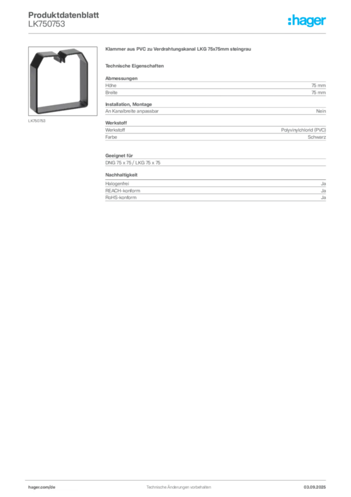 Bild Hager Produktdatenblatt LK750753 | Hager Deutschland