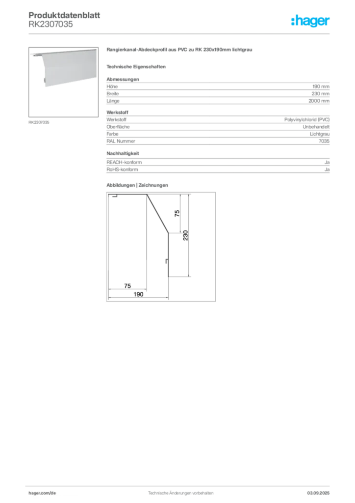 Bild Hager Produktdatenblatt RK2307035 | Hager Deutschland