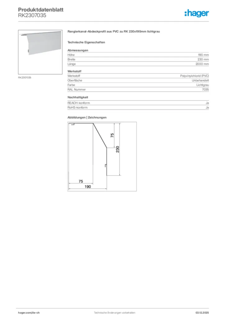 Bild Hager Produktdatenblatt RK2307035 | Hager Schweiz