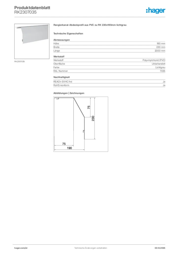 Bild Hager Produktdatenblatt RK2307035 | Hager Deutschland
