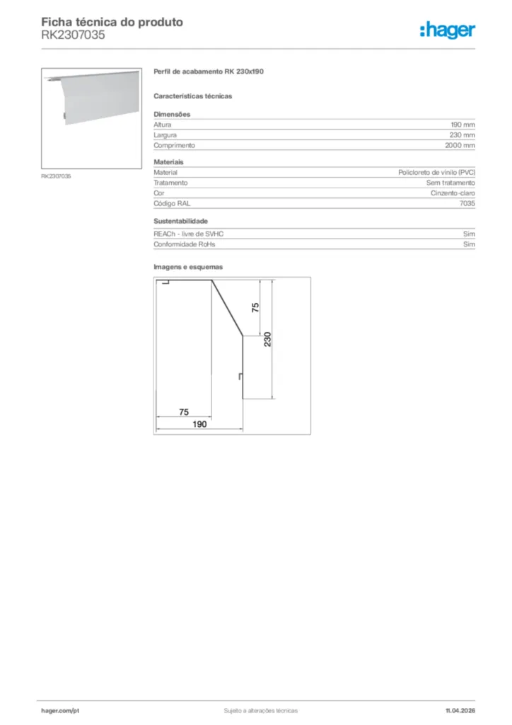 Imagem Hager Ficha técnica do produto RK2307035 | Hager Portugal