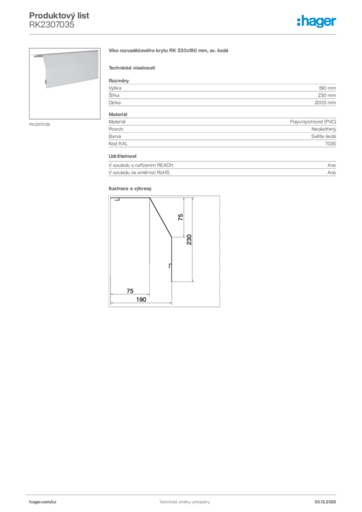 Obrázek Hager Product data sheet RK2307035 | Hager