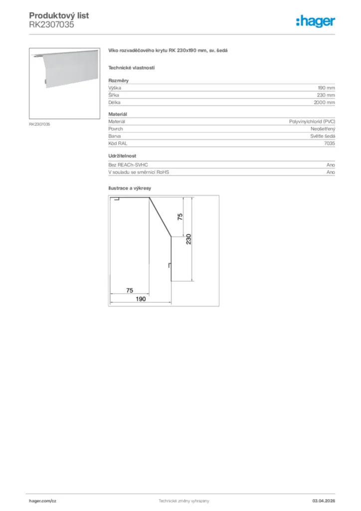 Obrázek Hager Product data sheet RK2307035 | Hager