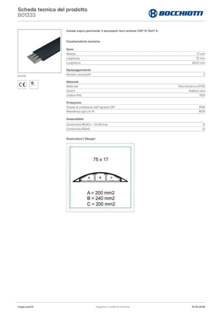 Immagine Bocchiotti Scheda tecnica del prodotto B01333 | Hager Italia