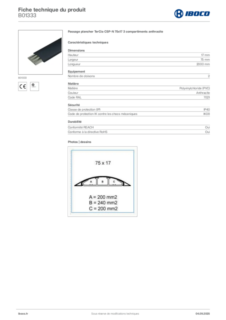 Image Iboco Fiche technique du produit B01333 | Hager France