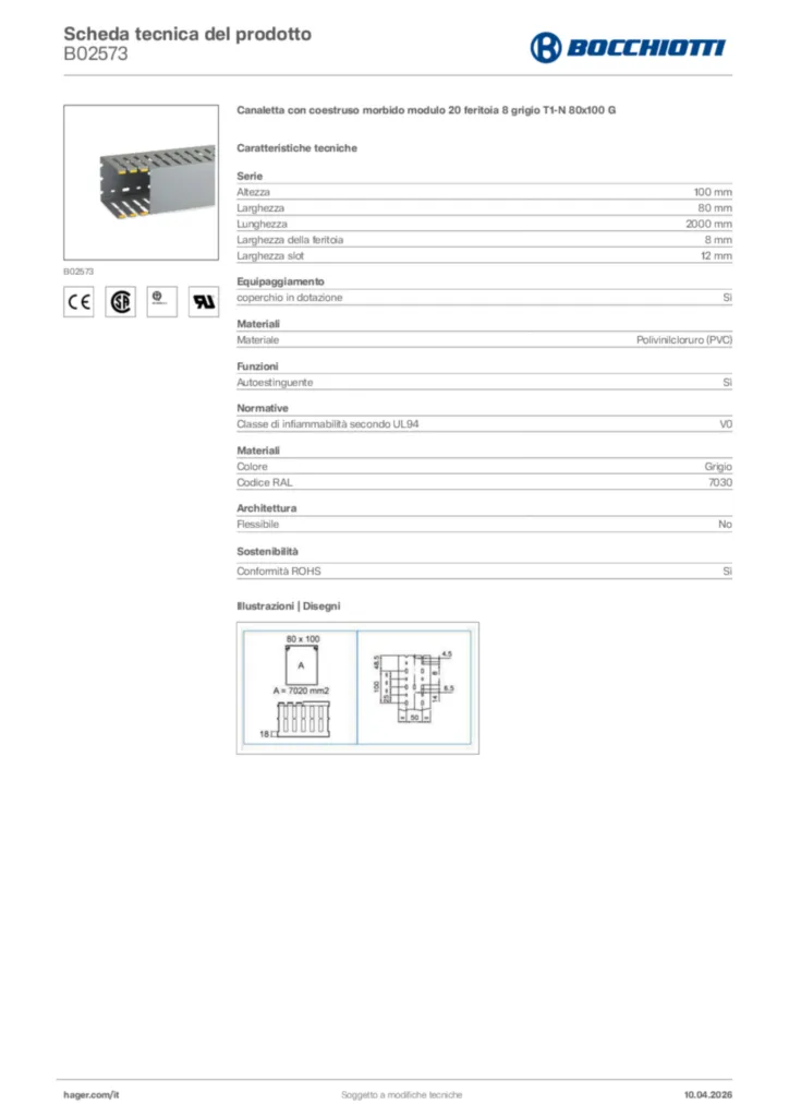 Immagine Bocchiotti Scheda tecnica del prodotto B02573 | Hager Italia