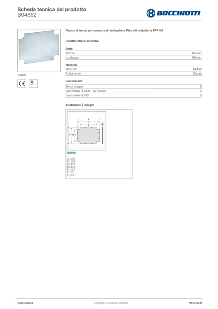 Immagine Bocchiotti Scheda tecnica del prodotto B04862 | Hager Italia