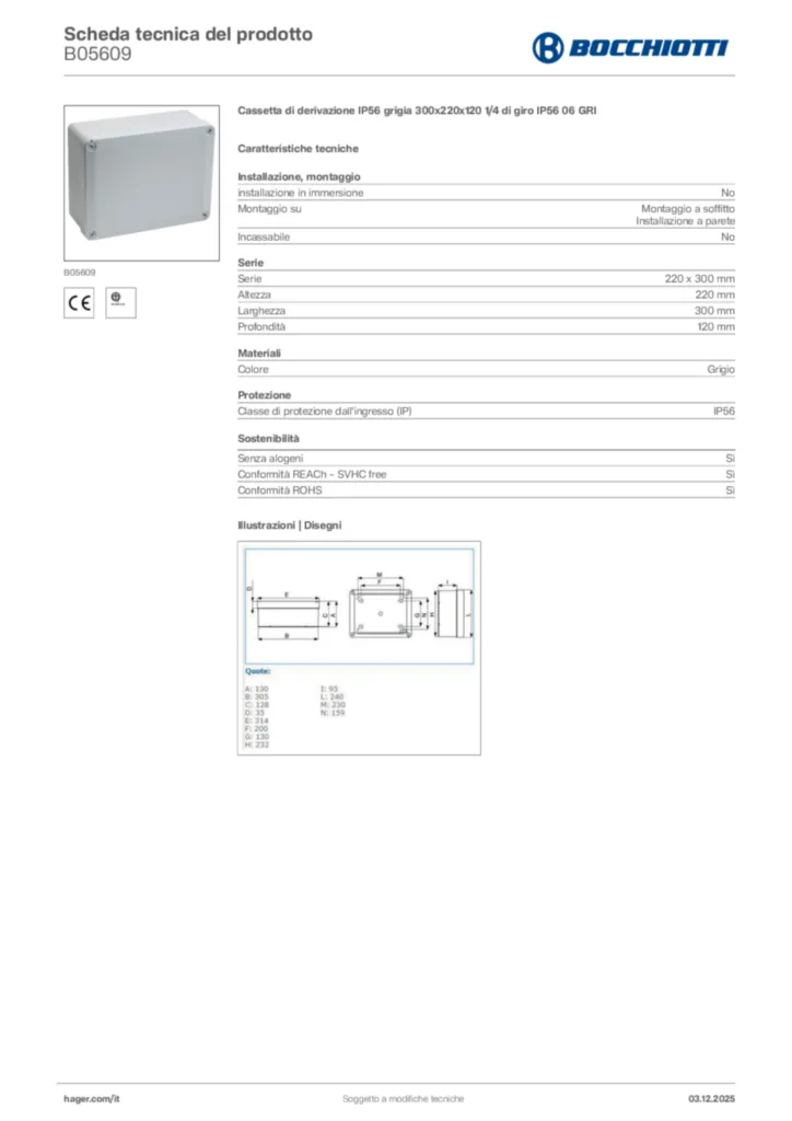 Immagine Bocchiotti Scheda tecnica del prodotto B05609 | Hager Italia