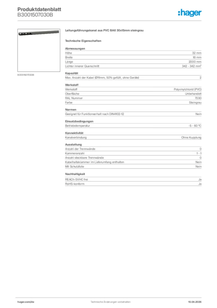 Bild Hager Produktdatenblatt B3001507030B | Hager Deutschland