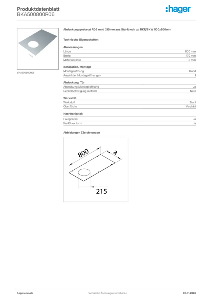 Bild Hager Produktdatenblatt BKA500800R06 | Hager Deutschland