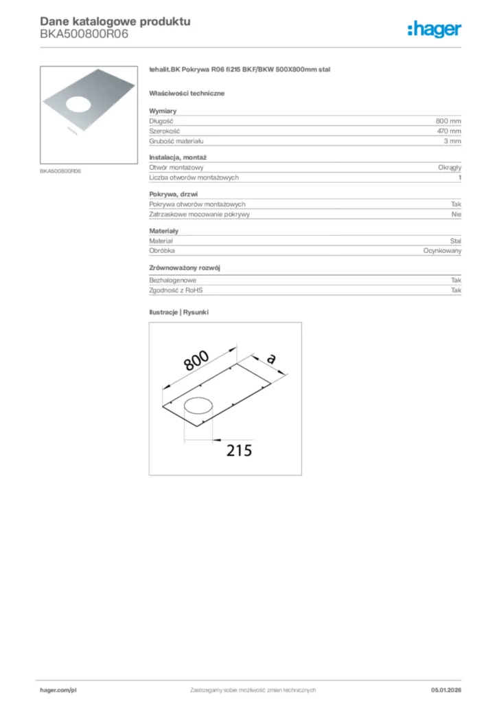Zdjęcie Hager Karta katalogowa BKA500800R06 | Hager Polska
