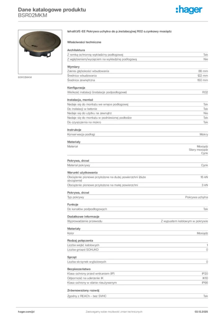 Zdjęcie Hager Dane katalogowe produktu BSR02MKM | Hager Polska