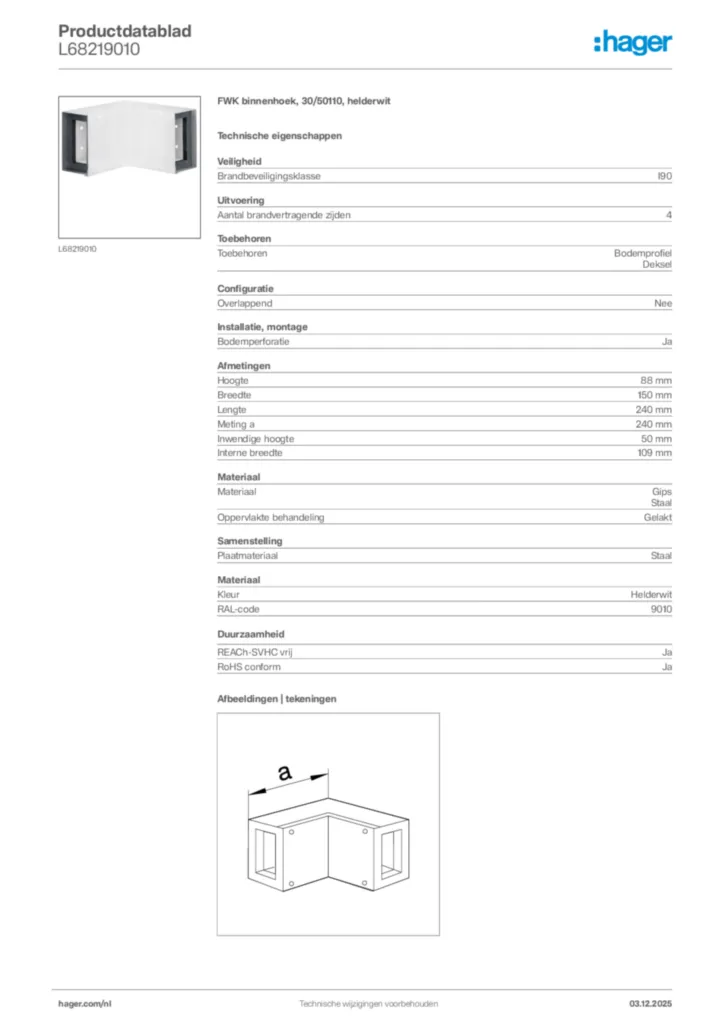 Afbeelding Hager Productdatablad L68219010 | Hager Nederland