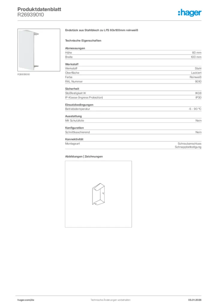Bild Hager Produktdatenblatt R26939010 | Hager Deutschland