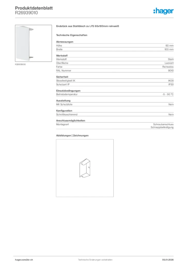Bild Hager Produktdatenblatt R26939010 | Hager Schweiz