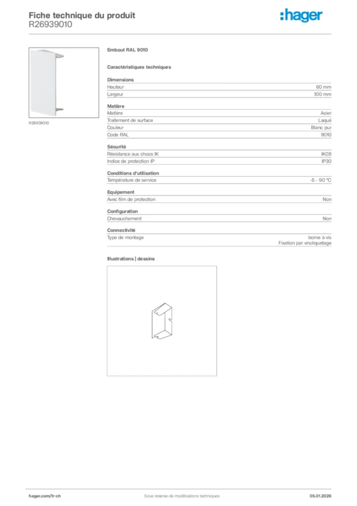 Image Hager Fiche technique du produit R26939010 | Hager Suisse