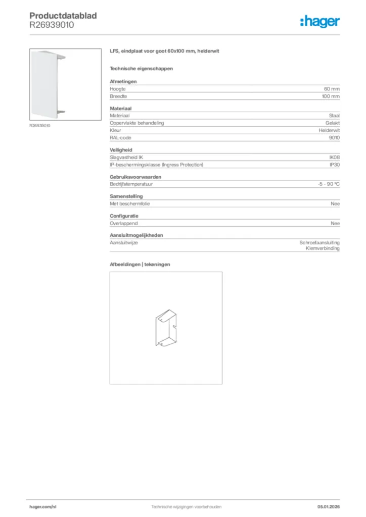 Afbeelding Hager Productdatablad R26939010 | Hager Nederland