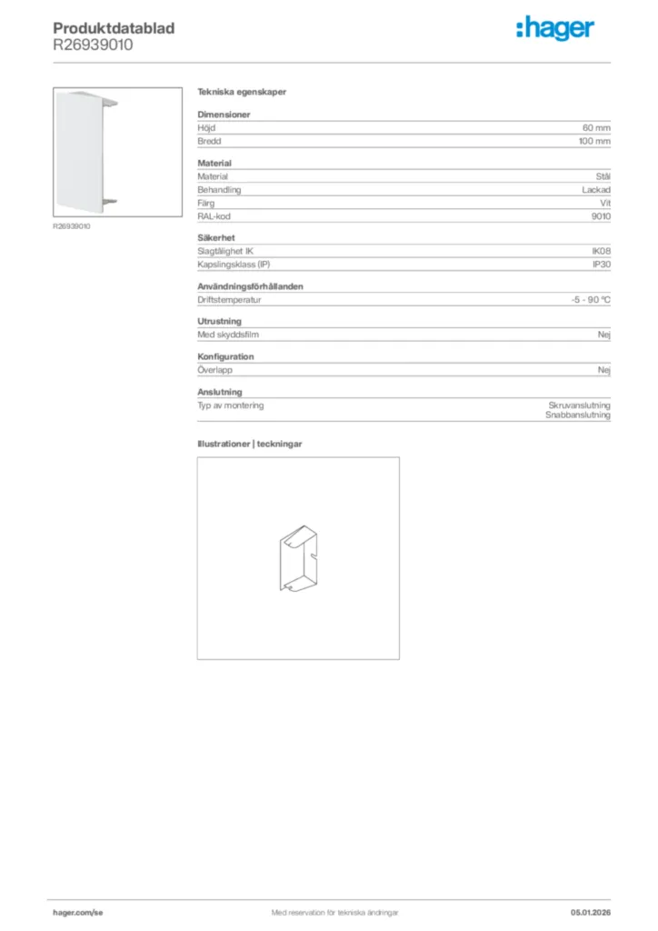 Bild Hager Produktdatablad R26939010 | Hager Sverige