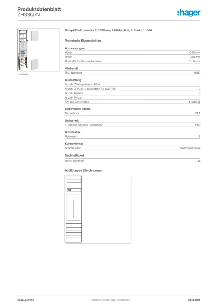Bild Hager Produktdatenblatt ZH33Q7N | Hager Deutschland