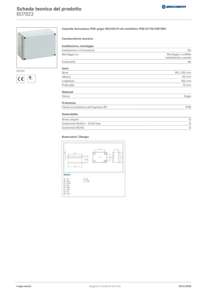 Immagine Bocchiotti Scheda tecnica del prodotto B07923 | Hager Italia