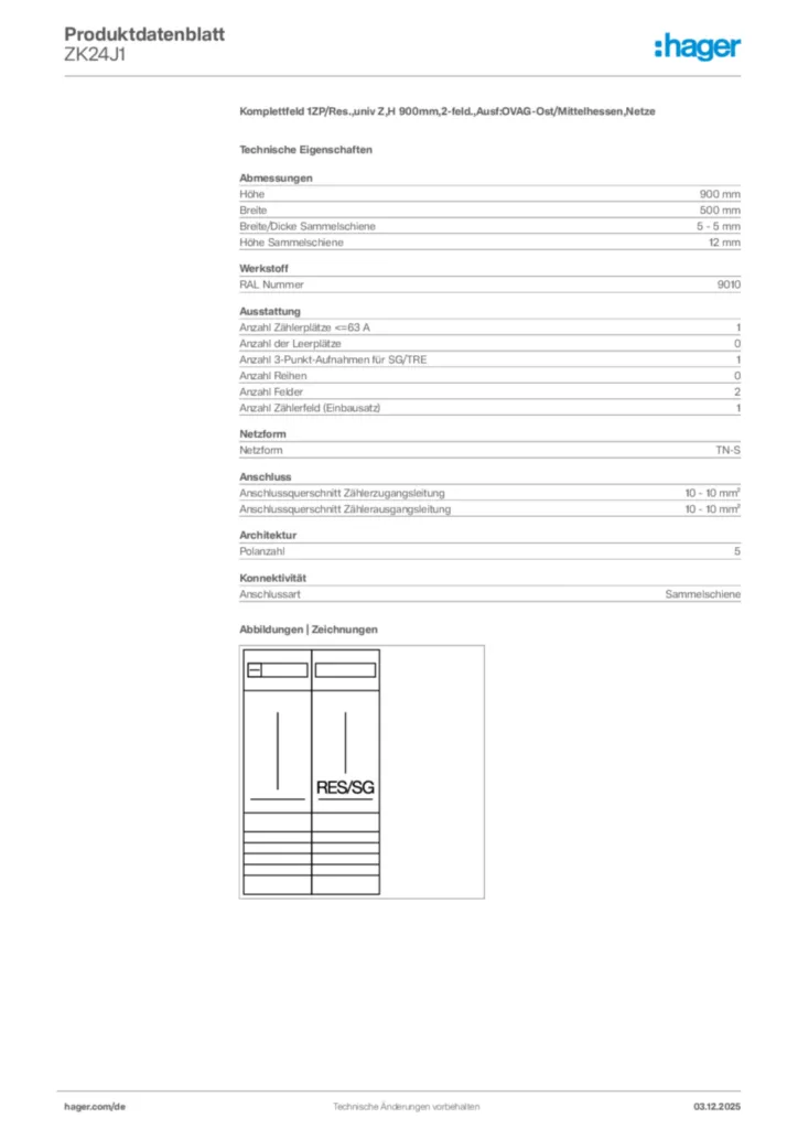 Bild Hager Produktdatenblatt ZK24J1 | Hager Deutschland