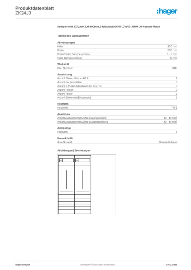 Bild Hager Produktdatenblatt ZK24J3 | Hager Deutschland