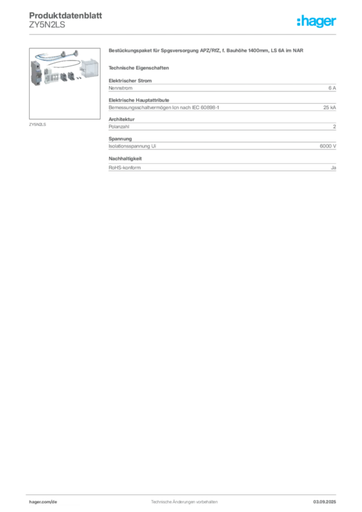 Bild Hager Produktdatenblatt ZY5N2LS | Hager Deutschland