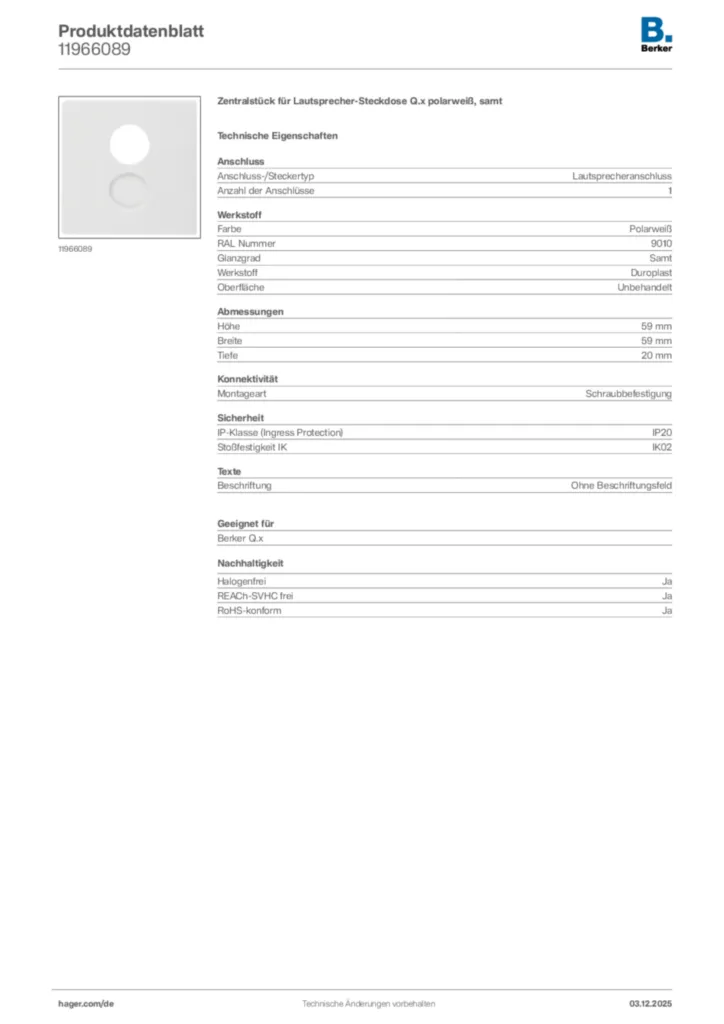 Bild Berker Produktdatenblatt 11966089 | Hager Deutschland