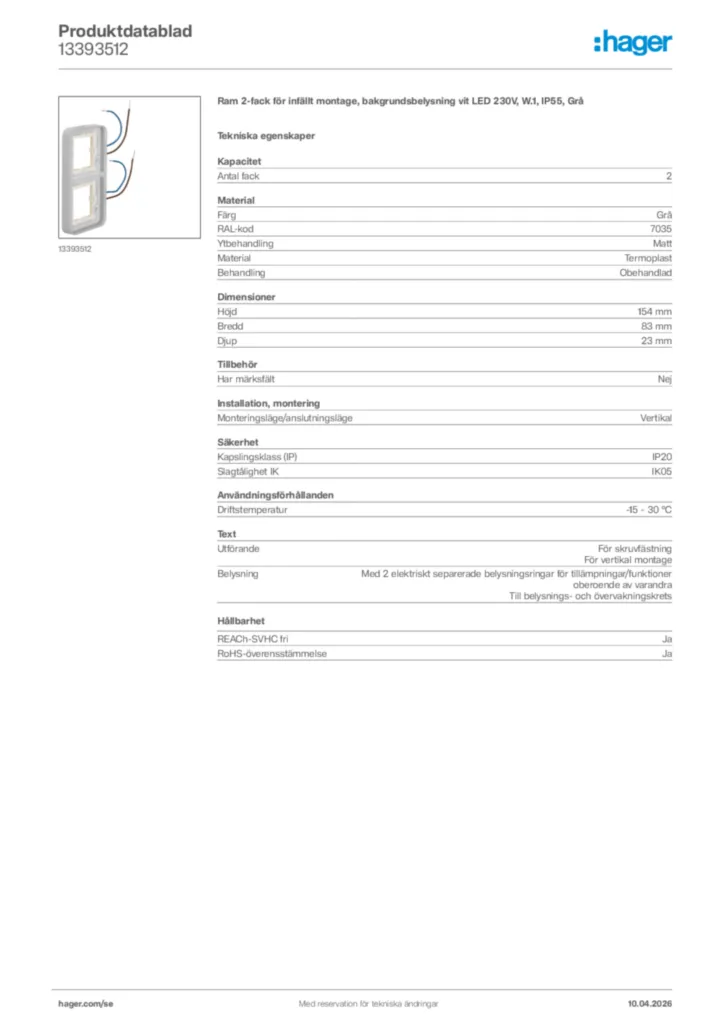 Bild Hager Produktdatablad 13393512 | Hager Sverige
