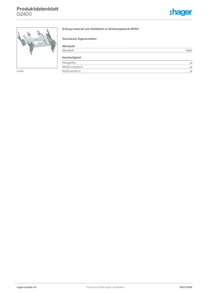 Bild Hager Produktdatenblatt G2400 | Hager Schweiz