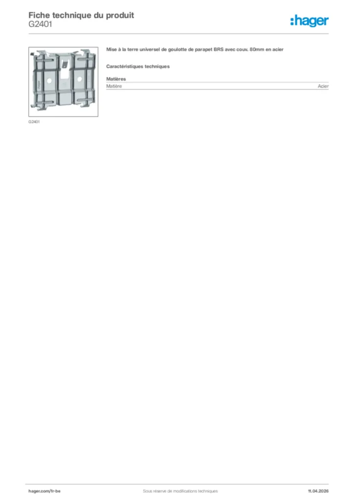 Image Hager Fiche technique du produit G2401 | Hager Belgique