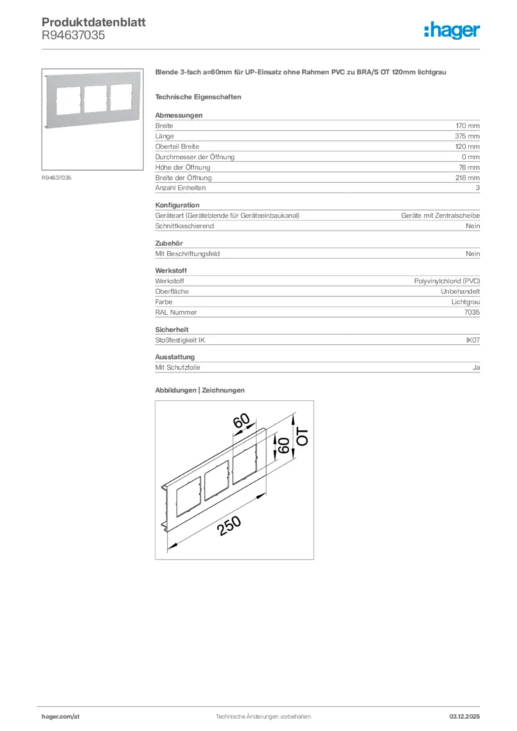 Bild Hager Produktdatenblatt R94637035 | Hager Deutschland