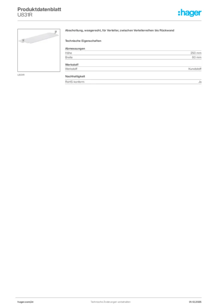Bild Hager Produktdatenblatt U831R | Hager Deutschland