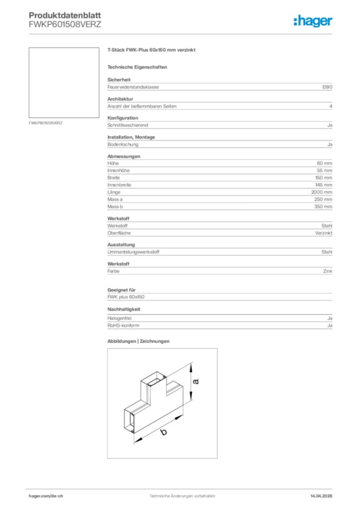 Bild Hager Produktdatenblatt FWKP601508VERZ | Hager Schweiz