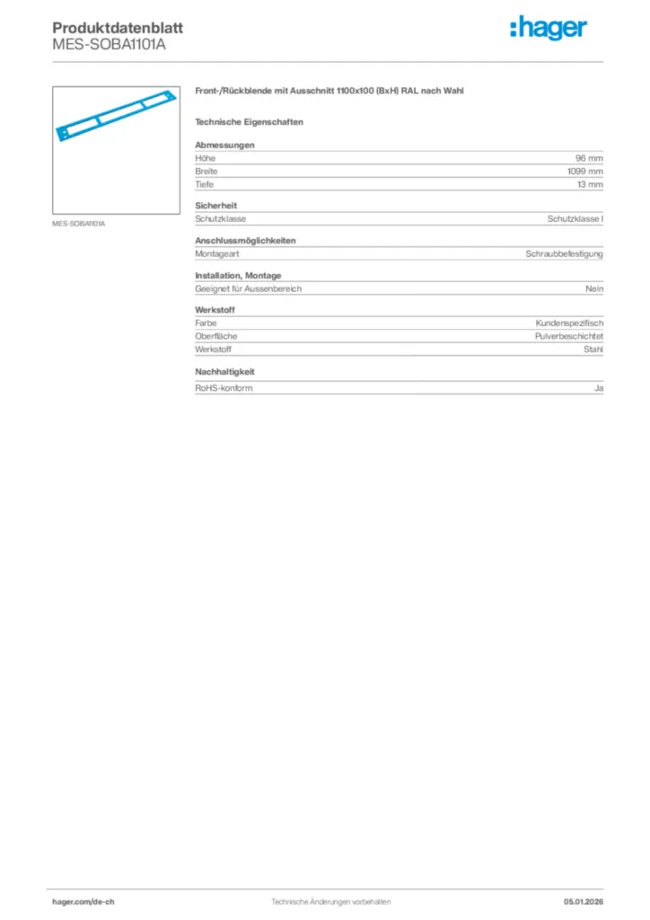 Bild Hager Produktdatenblatt MES-SOBA1101A | Hager Schweiz