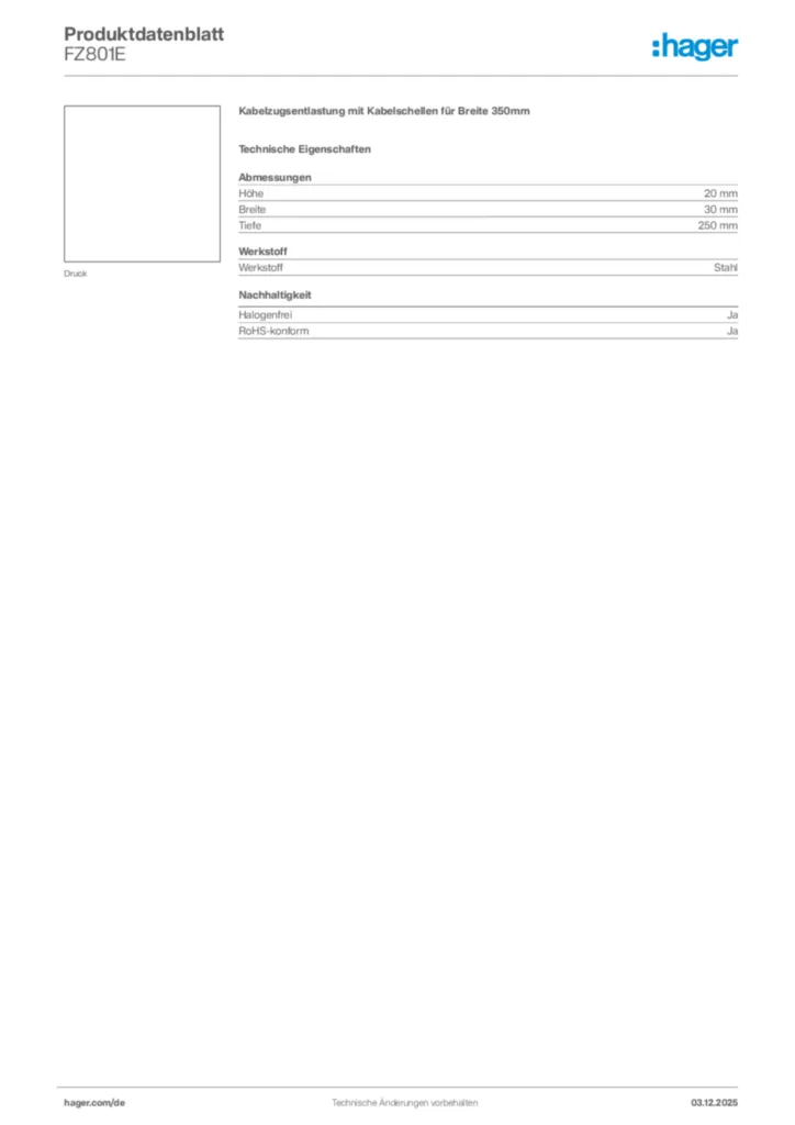 Bild Hager Produktdatenblatt FZ801E | Hager Deutschland