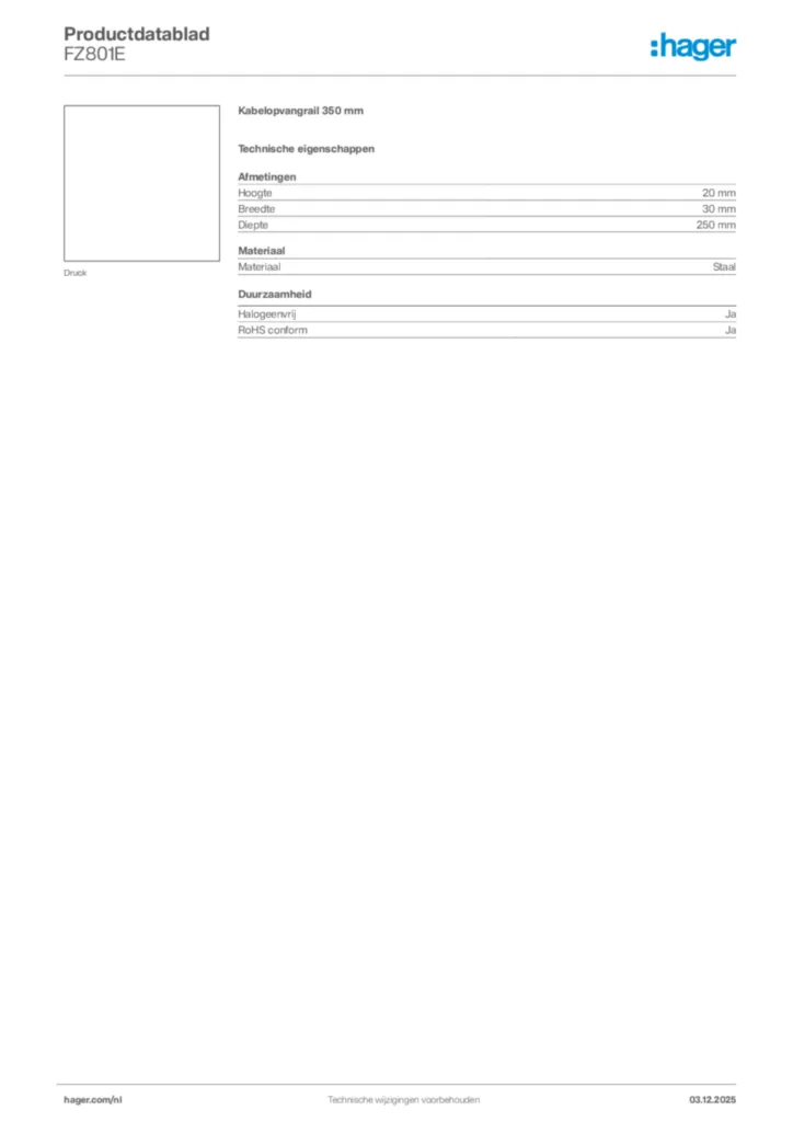 Afbeelding Hager Productdatablad FZ801E | Hager Nederland